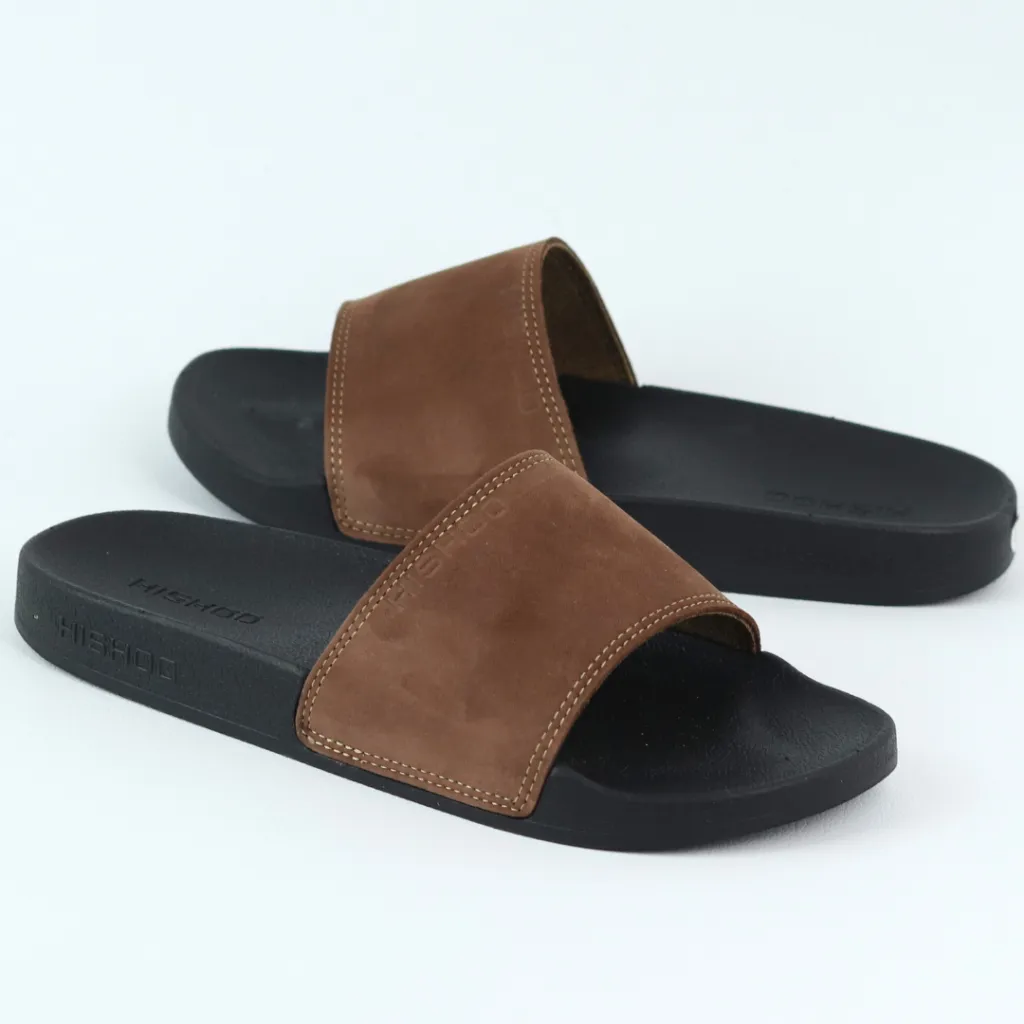 Ảnh Dép da nam quai ngang slipper nữ Đen Trắng Nâu da bò HISHOO thời trang cao cấp siêu nhẹ size 36-45 U114 2