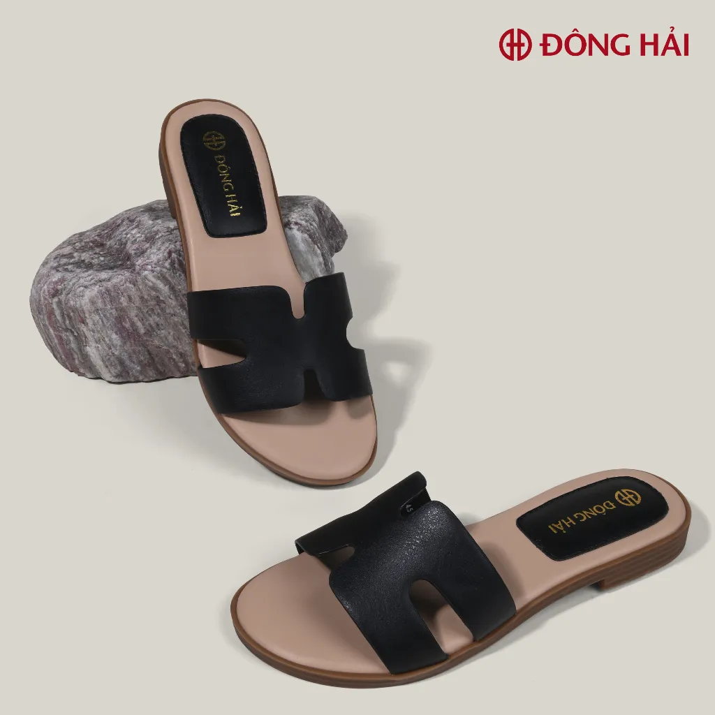 Ảnh Dép Da Nữ Đông Hải Quai Ngang Basic Chữ H Đế Bệt - D7723 4