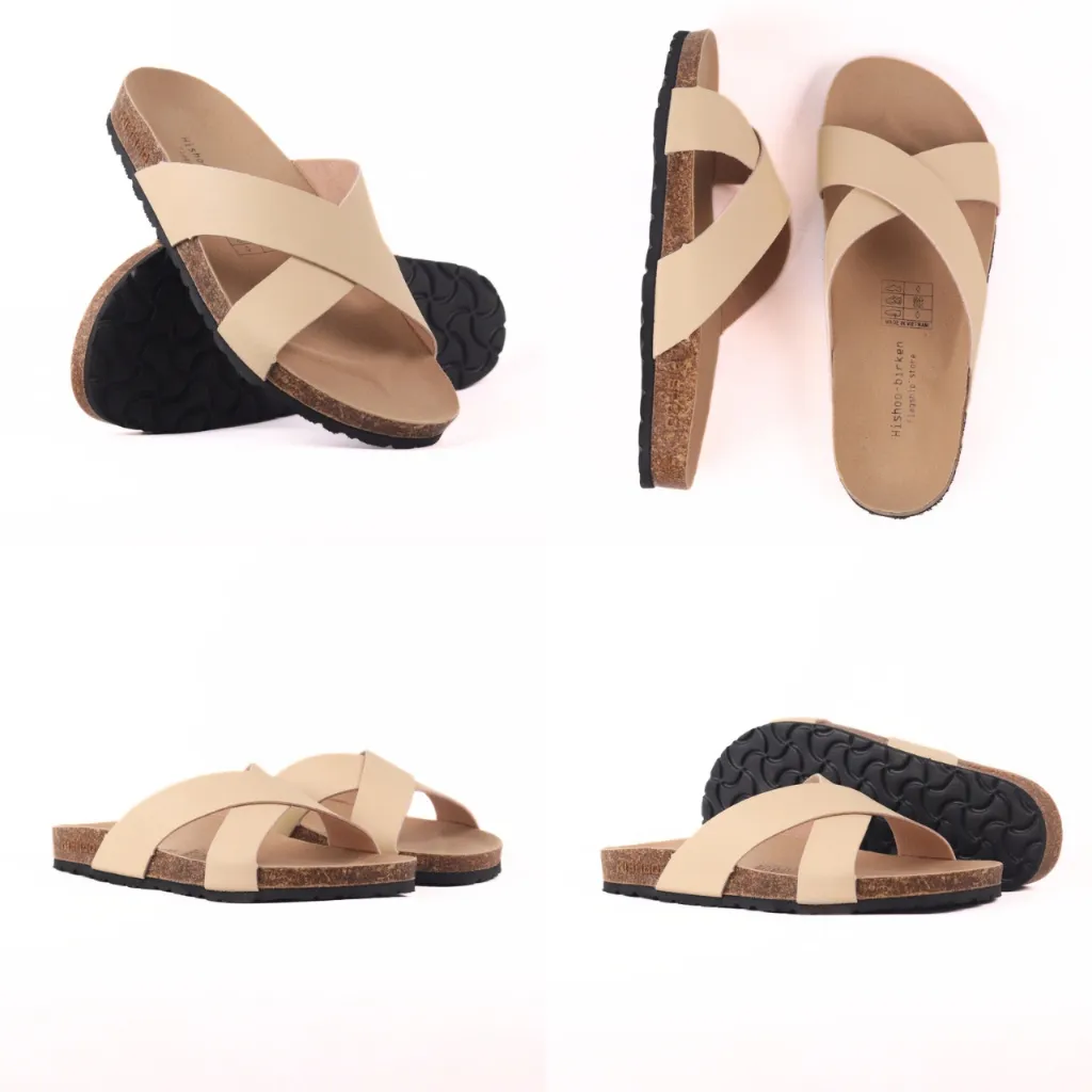 Ảnh Dép đế trấu 2 quai chéo Birken Da Tổng Hợp Nam Nữ Chính Hãng Công Sở Văn Phòng Đi Chơi Hishoo VNXK S096 3