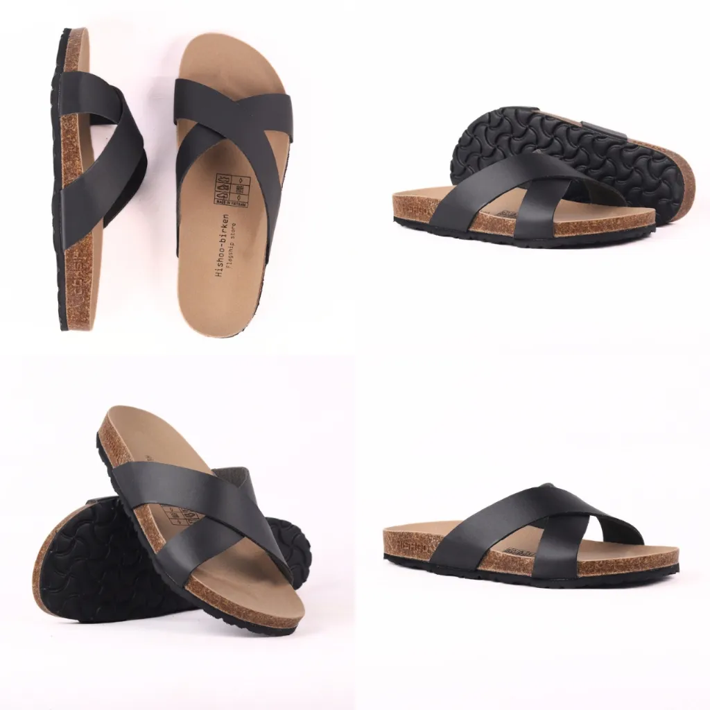 Ảnh Dép đế trấu 2 quai chéo Birken Da Tổng Hợp Nam Nữ Chính Hãng Công Sở Văn Phòng Đi Chơi Hishoo VNXK S096 4
