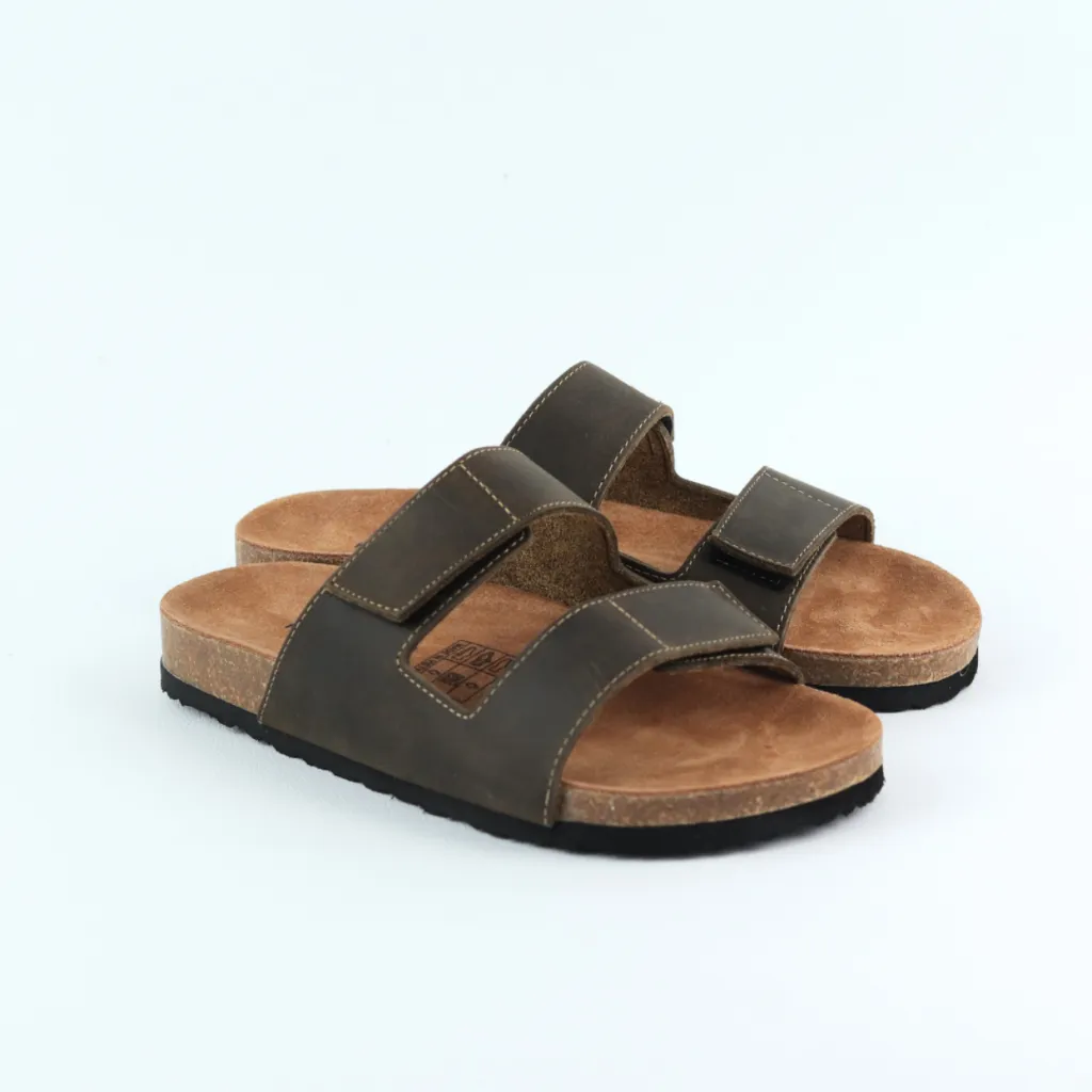 Ảnh Dép đế trấu birken nam nữ unisex quai ngang đi học công xở xé dán da Bò bigsize chính hãng Hishoo VNXK  M105 4