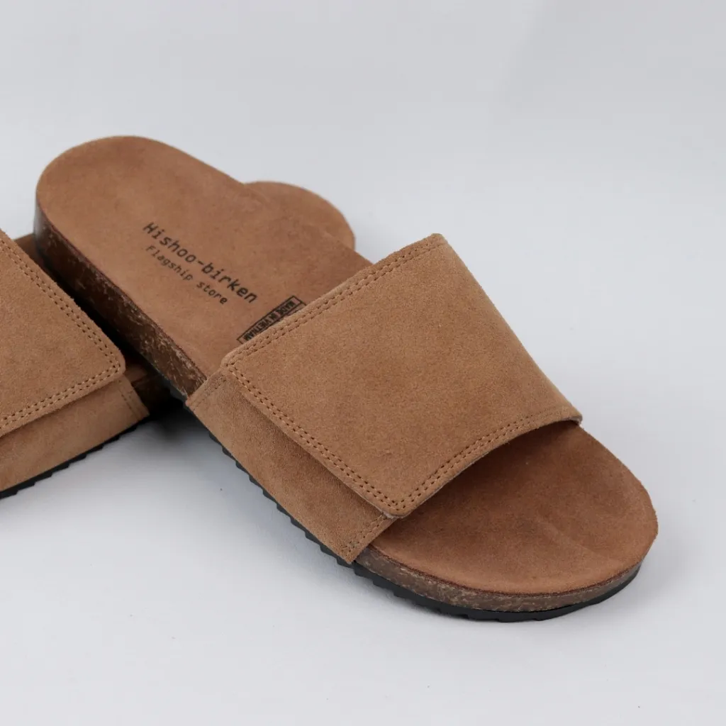 Ảnh Dép đế trấu birken nam nữ unisex BÒ da lộn Xé Dán quai ngang chính hãng BIGSIZE 35 - 43 Hishoo R103 3