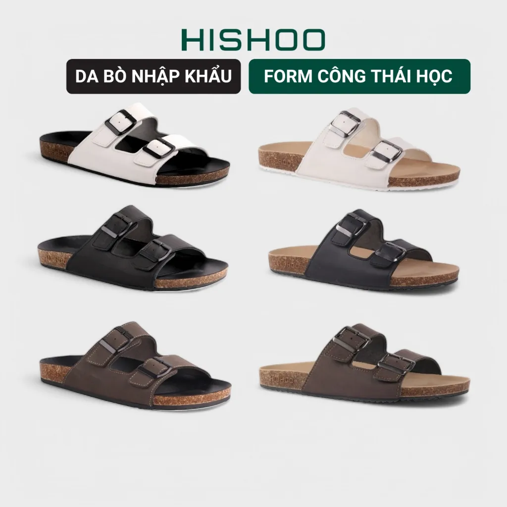 Ảnh Dép đế  trấu Hishoo 2 khóa kiểu dép 2 quai ngang, Dép lê nam bằng da cao cấp đế cao 3,5cm dép đi biển M093 1