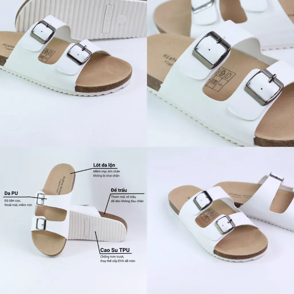 Ảnh Dép Đế Trấu Nam Nữ Birken Quai Ngang 2 Khóa Da Tổng Hợp Hishoo S093 4