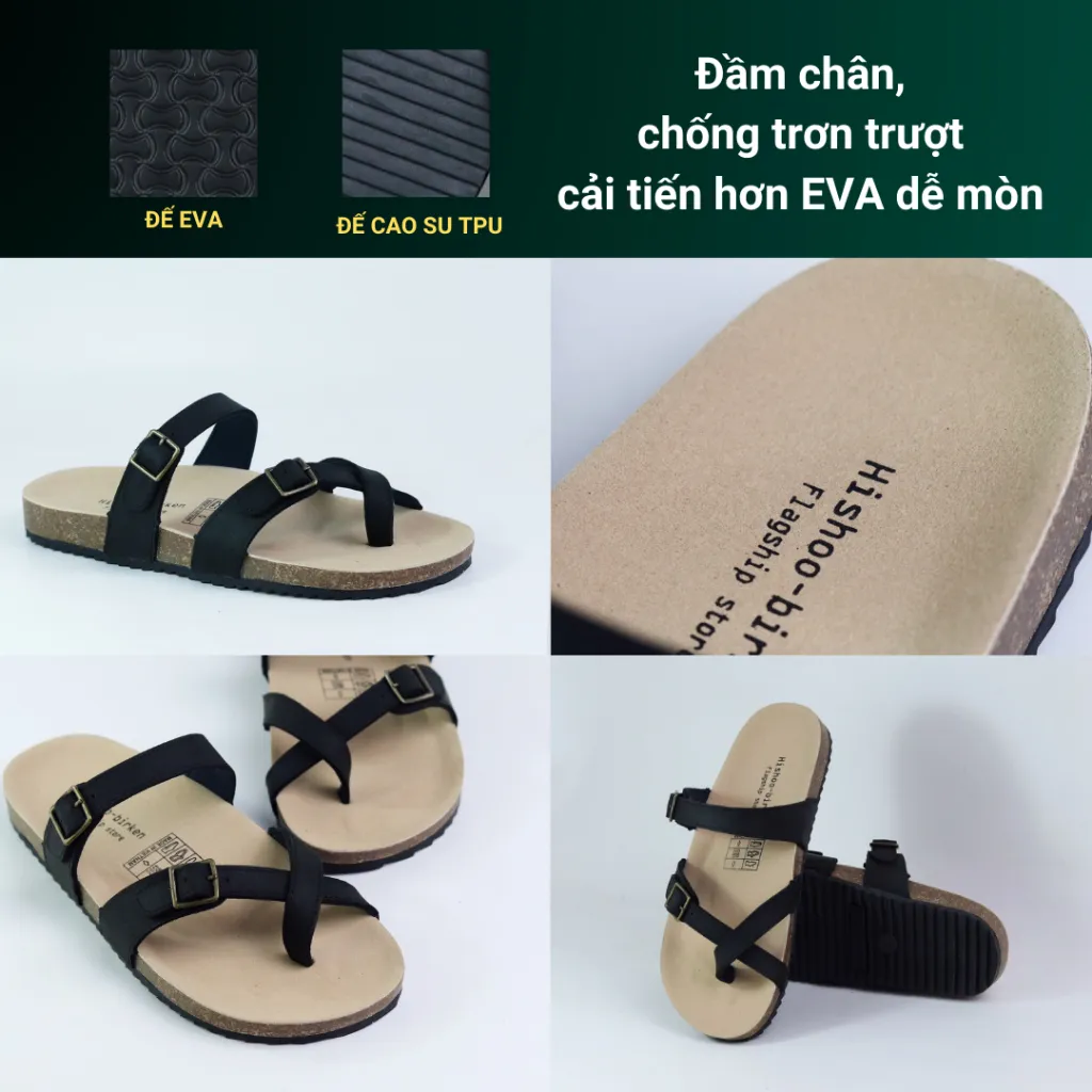 Ảnh Dép Đế Trấu Nam Nữ Birken Xỏ Ngón Da Bò Sáp Hishoo M098 2