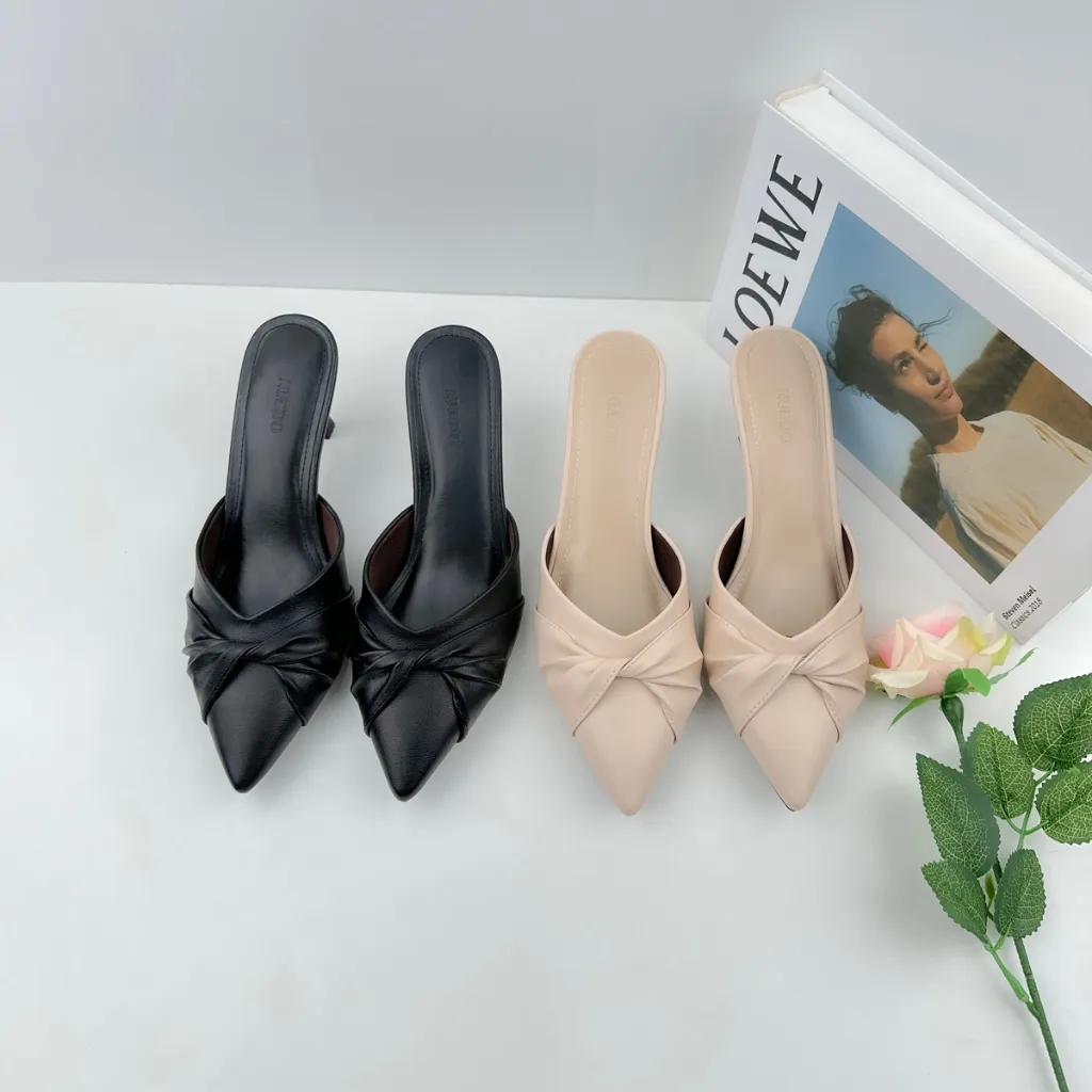 Ảnh Dép Guốc Nữ Cao Gót 7cm Mũi Nhọn Phối Nơ, Giày Sục Nữ 7 Phân Gót Nhọn Thời Trang NUDDO NS12 2