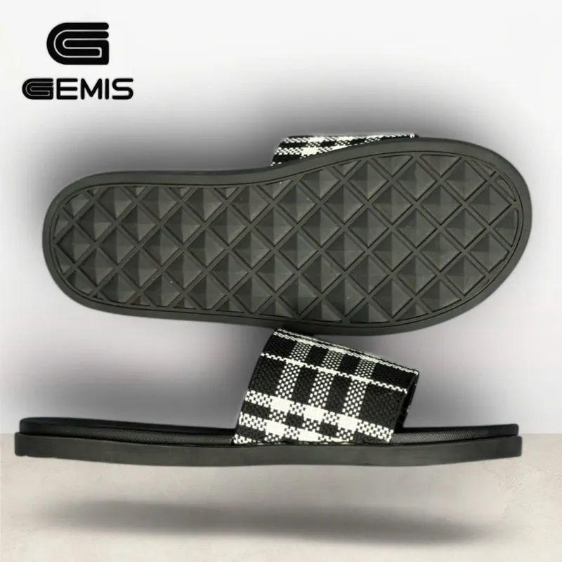 Ảnh Dép Lê Nam Quai Ngang BBR Bản Đẹp Màu Đen Kẻ Ô Trắng - Gemis - DéP, Nhung Cao Su Đế Bằng Slipper 3