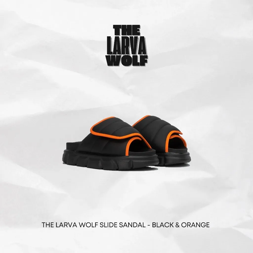 Ảnh Dép Nam Nữ Tăng Chiều Cao THE LARVA WOLF SLIDE SANDAL - BLACK & ORANGE 1