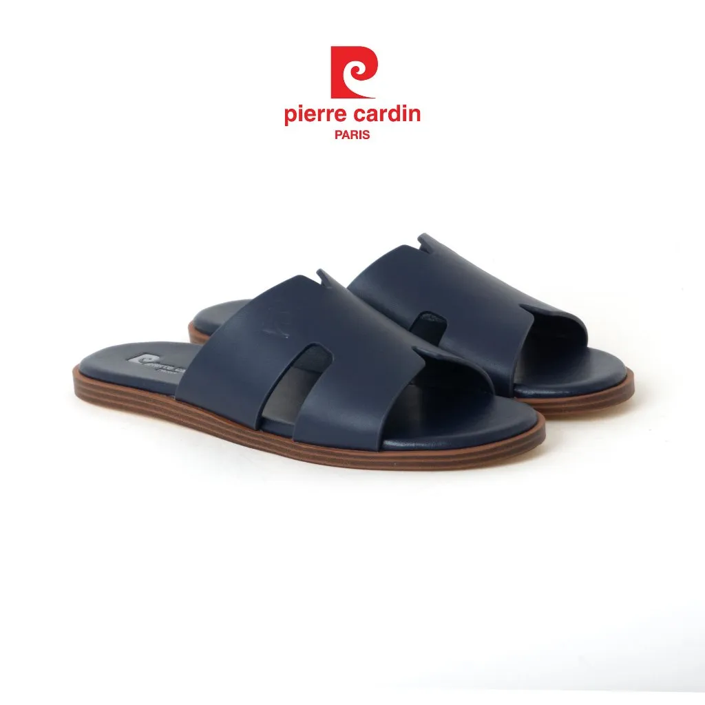 Ảnh Dép nam Pierre Cardin Pháp da bò thật, quai ngang, đế bằng thời trang khắc logo 164 - Hàng chính hãng 1