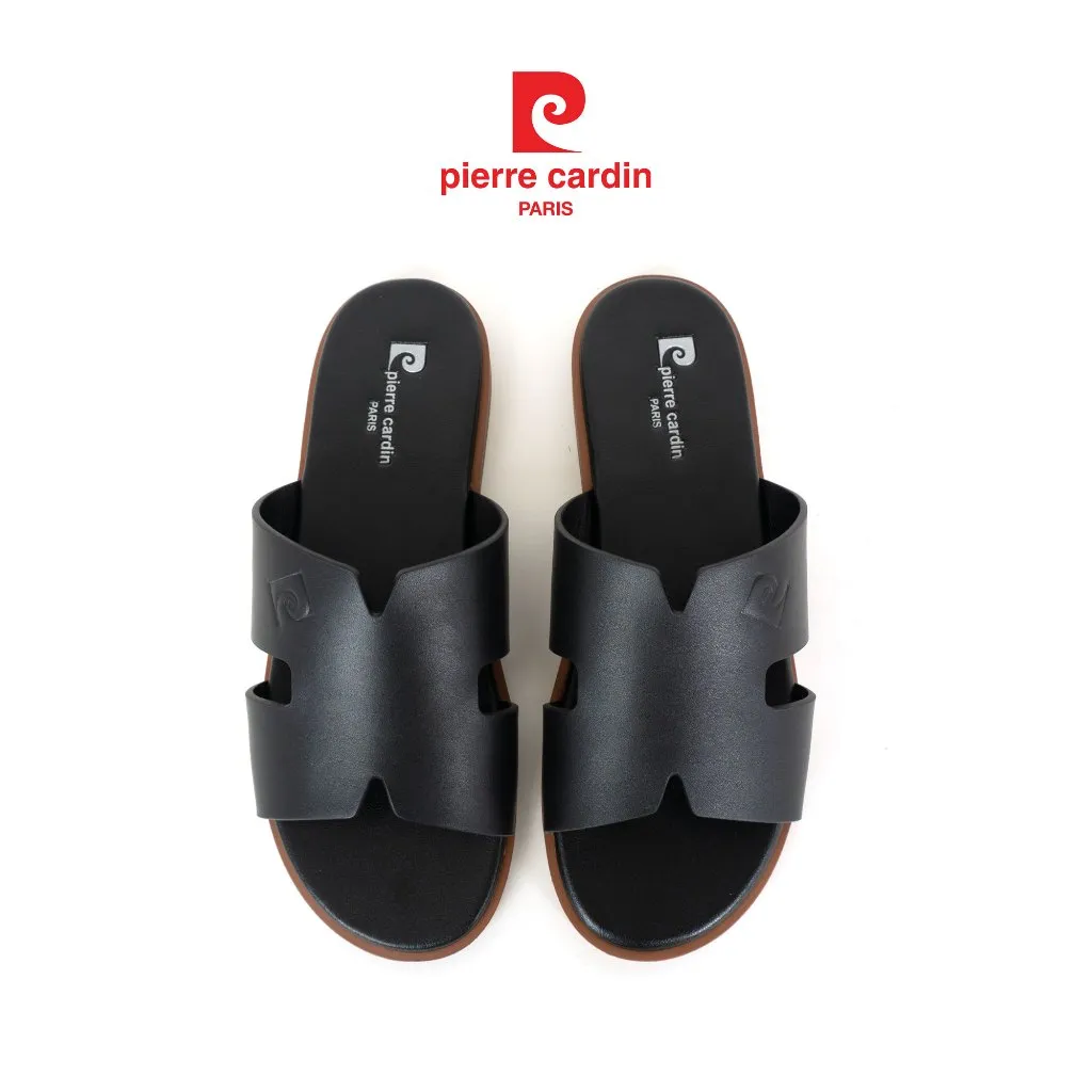 Ảnh Dép nam Pierre Cardin Pháp da bò thật, quai ngang, đế bằng thời trang khắc logo 164 - Hàng chính hãng 3