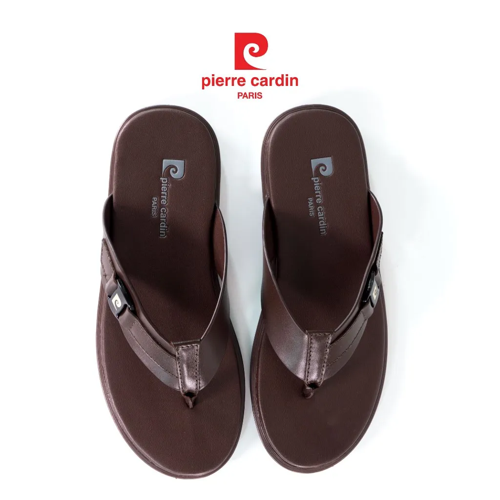 Ảnh Dép nam Pierre Cardin Pháp da bò thật, đế cao su khắc logo, không bám vân mồ hôi 160 - Hàng chính hãng 2