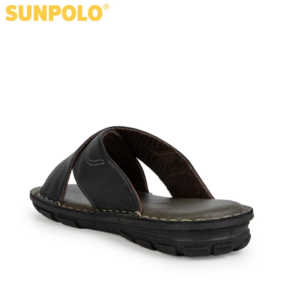Ảnh Dép Nam Quai Chéo Da Bò SUNPOLO AQC026 Đen Có Big size 44 45 3