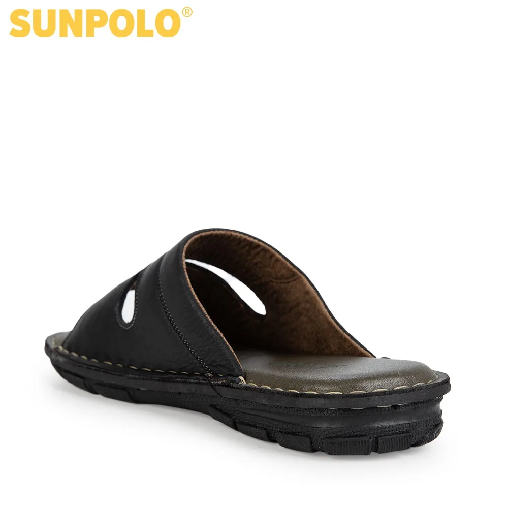 Ảnh Dép Nam Quai Ngang Da Bò SUNPOLO AQN027 Đen Có Big size 44 45 2