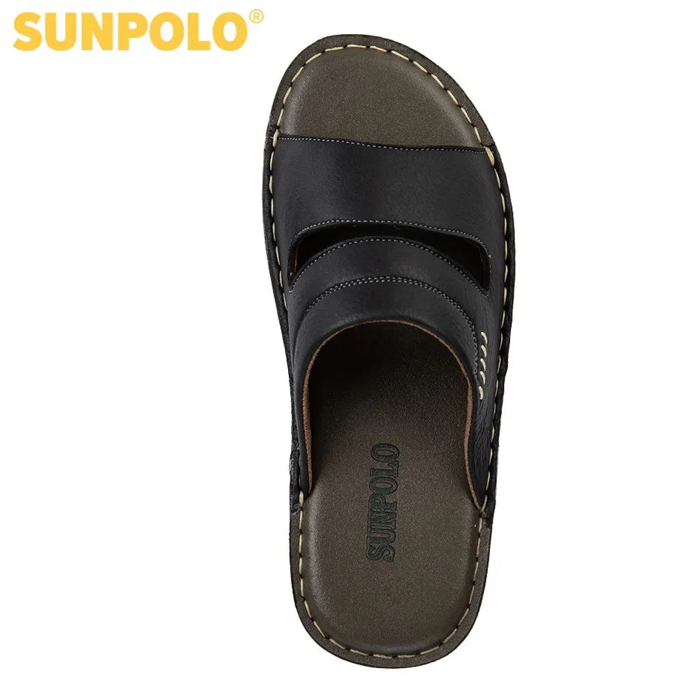 Ảnh Dép Nam Quai Ngang Da Bò SUNPOLO AQN027 Đen Có Big size 44 45 3