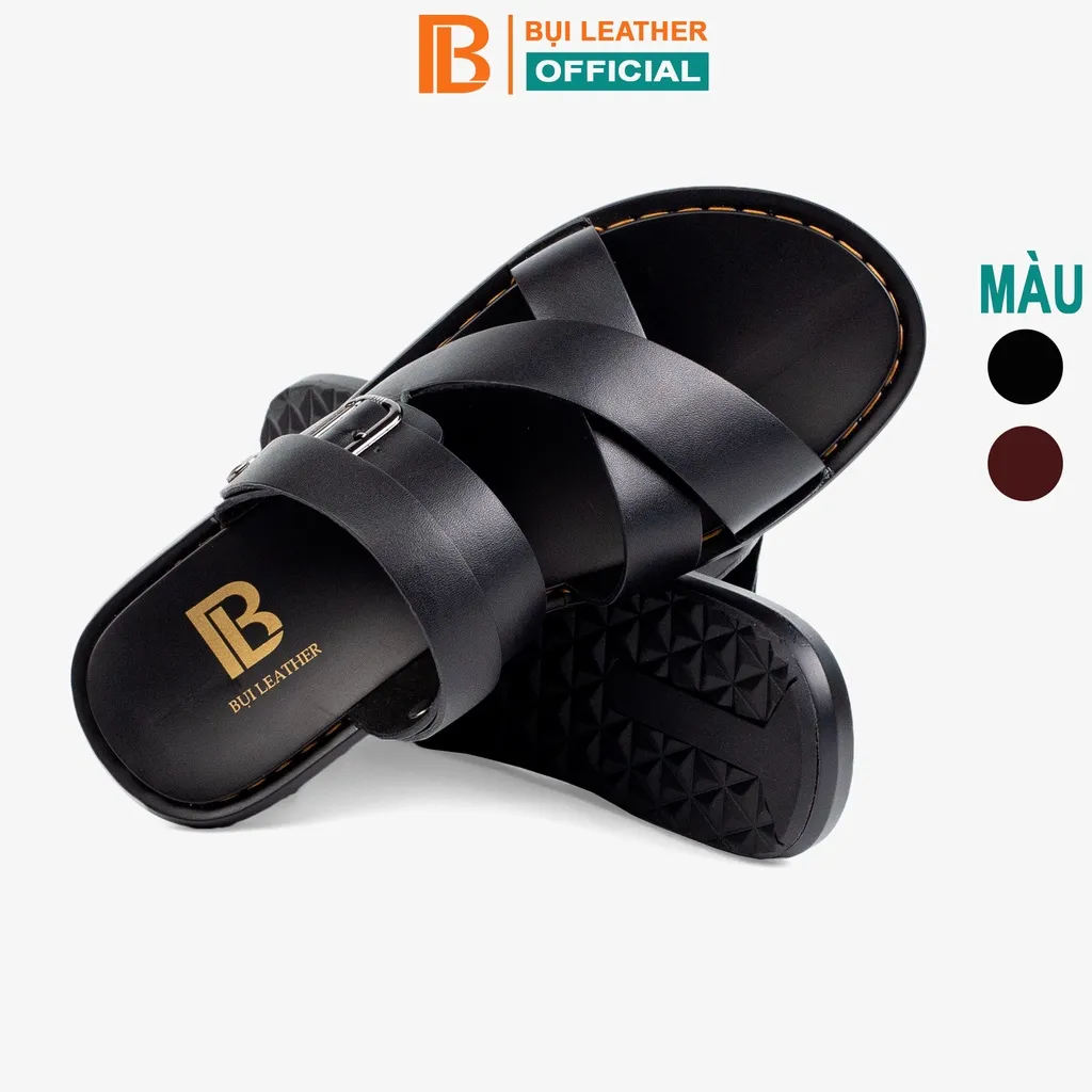 Ảnh Dép nam quai ngang da bò Nappa cao cấp Bụi Leather E102, đế đúc nguyên khối khâu viền thủ công đi êm chân, BH 12 Tháng 1