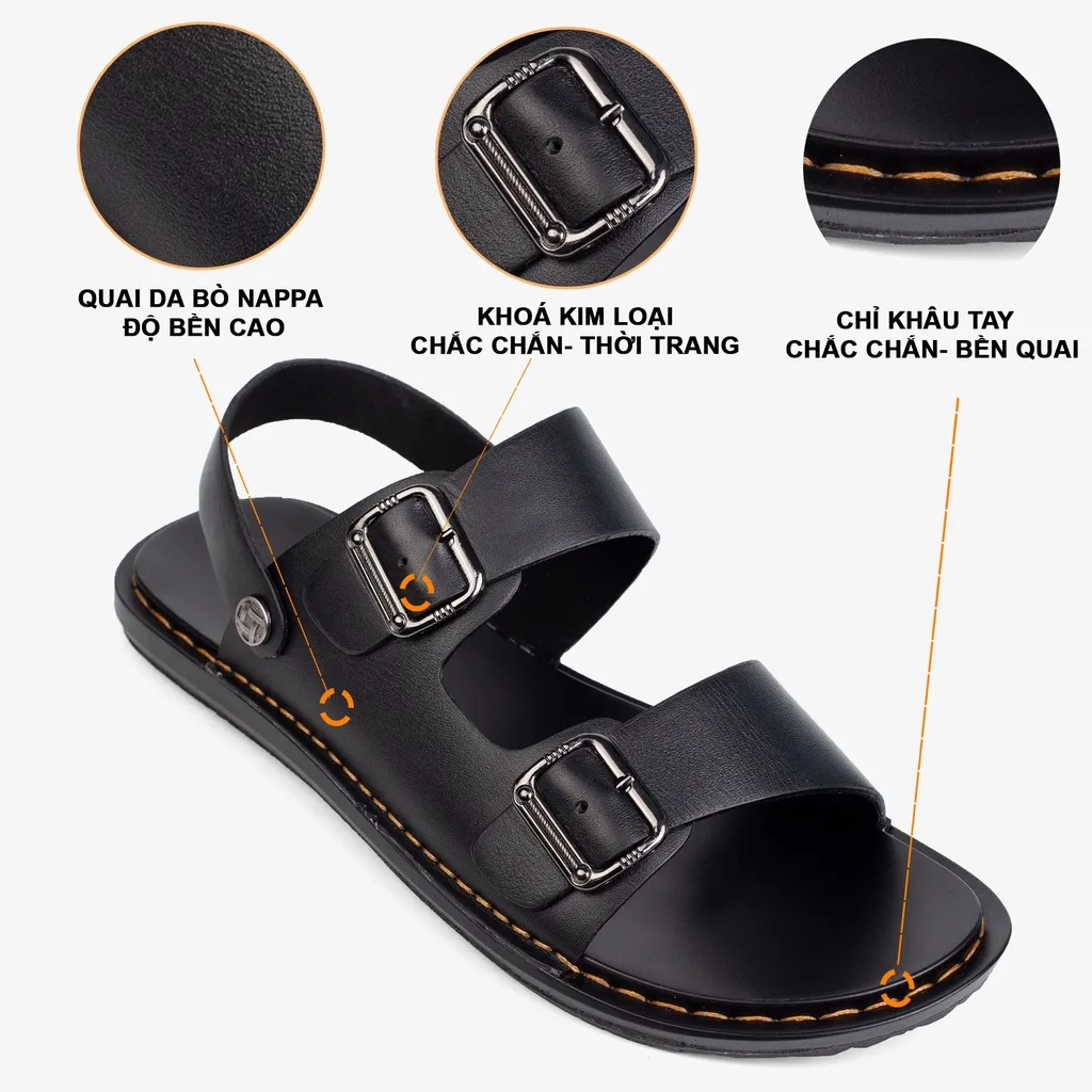 Ảnh Dép nam quai ngang da bò Nappa cao cấp Bụi Leather E101, đế đúc nguyên khối khâu viền thủ công 4