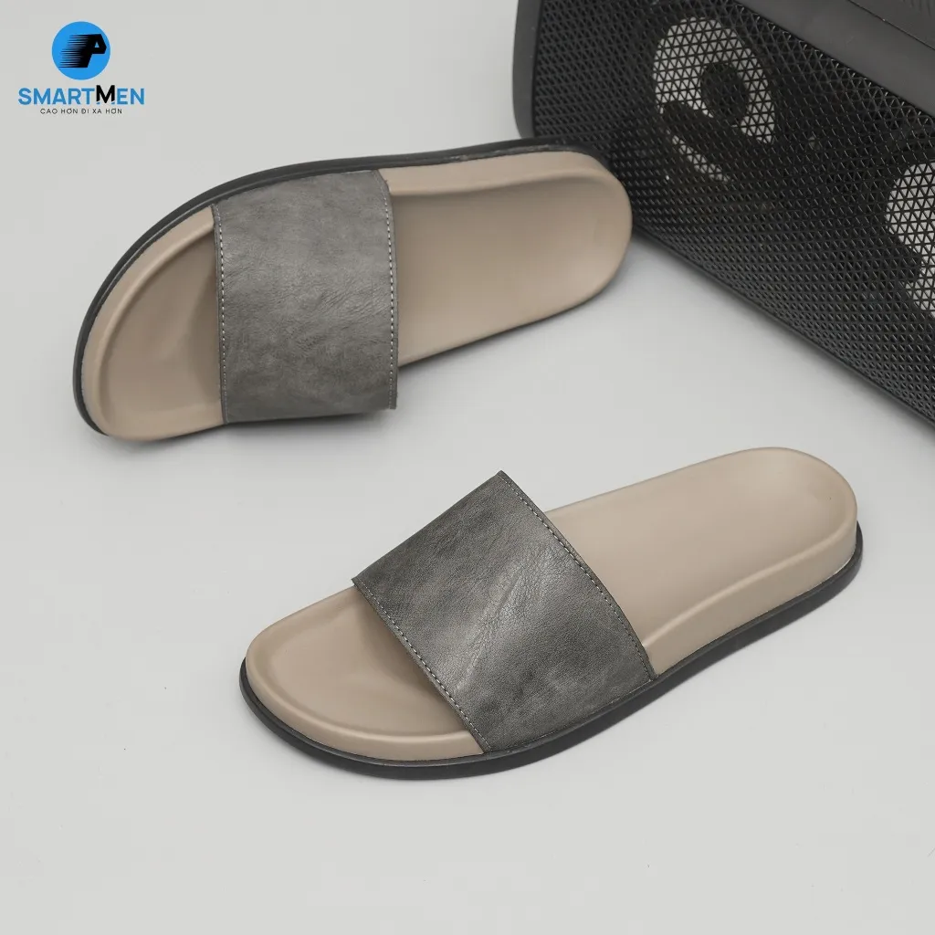 Ảnh Dép nam quai ngang Da cao cấp SMARTMEN DC-12 Xám 1