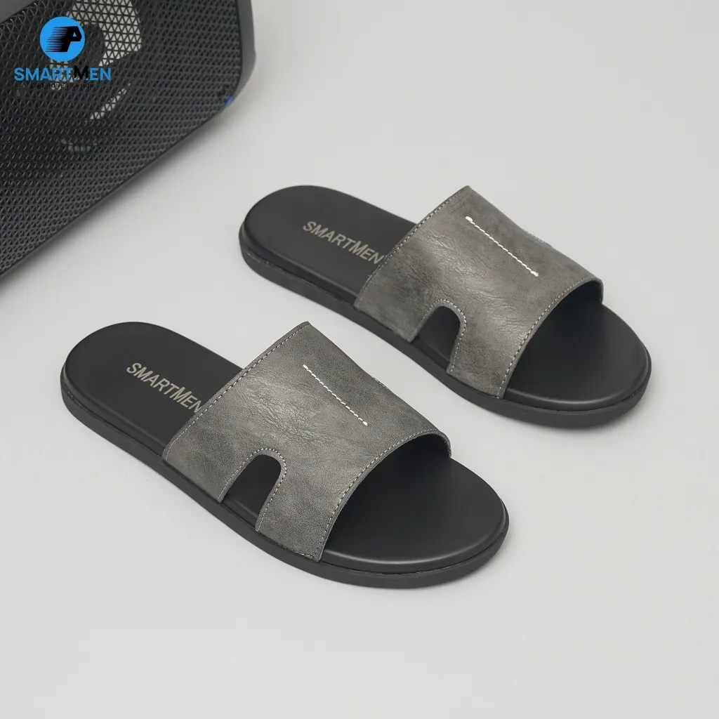 Ảnh Dép nam quai ngang Da cao cấp SMARTMEN DE-08 Xám 2