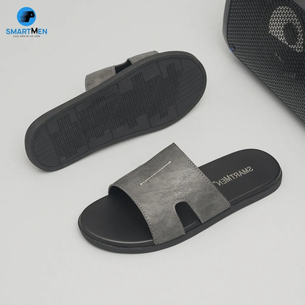 Ảnh Dép nam quai ngang Da cao cấp SMARTMEN DE-08 Xám 3