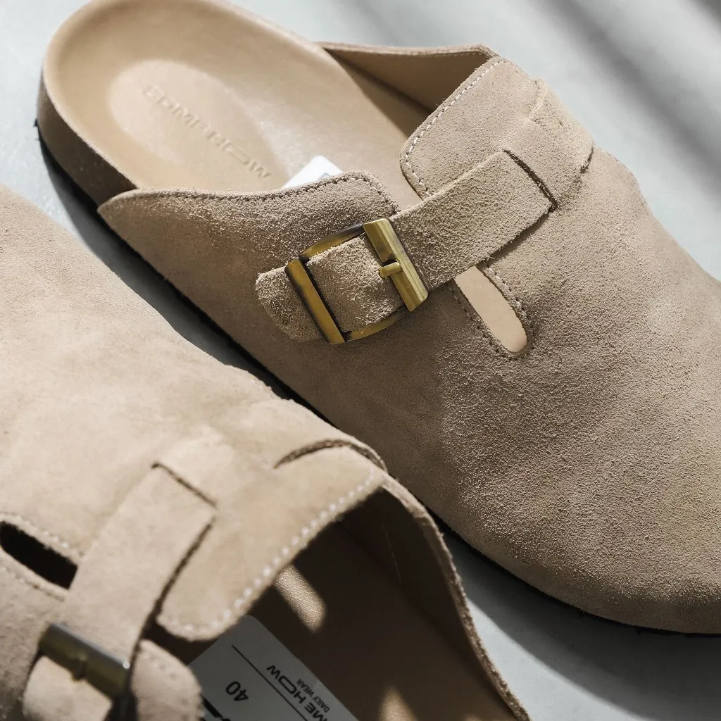 Ảnh Dép Nam Suede Clogs Mules Beige, Chất Liệu Quai Dép Da Lộn, Đế Dép Đế Chấu Thoải Mái, DE0014, SOMEHOW 3