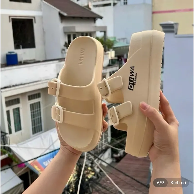 Ảnh Dép nữ đế xuồng hai quai Eva nhẹ đế 5cm chống trơn màu đen, kem, nâu size 36-39 1