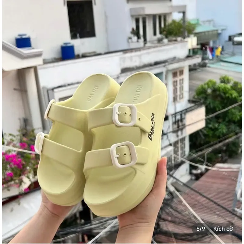 Ảnh Dép nữ đế xuồng hai quai Eva nhẹ đế 5cm chống trơn màu đen, kem, nâu size 36-39 2