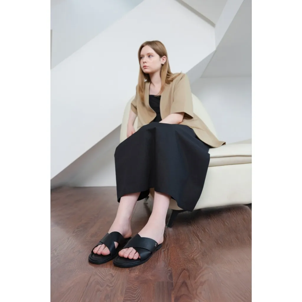 Ảnh Dép Quai Chéo KUMOO CROSS Sandal Màu Đen SD-KUMO-004-A Da Thật Nappa Thời Trang Cá Tính Thời Thượng 2