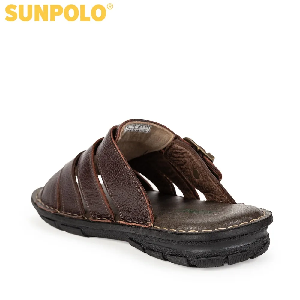 Ảnh Dép Quai Ngang Nam Da Bò SUNPOLO Nâu AQN006 Có Big size 44 45 2