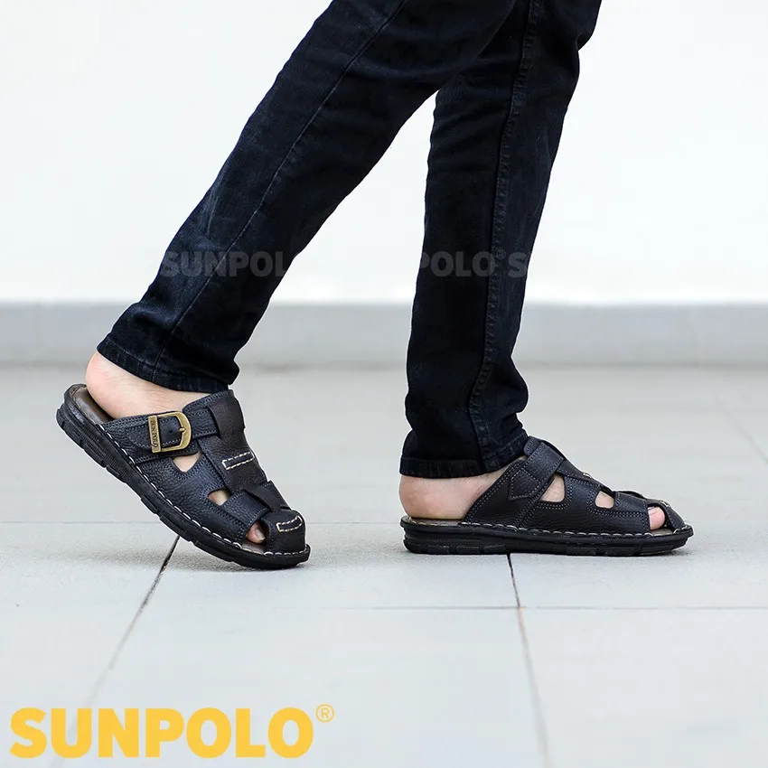 Ảnh Dép Quai Ngang Nam Da Bò SUNPOLO ABI019 Có Big size 44 45 4