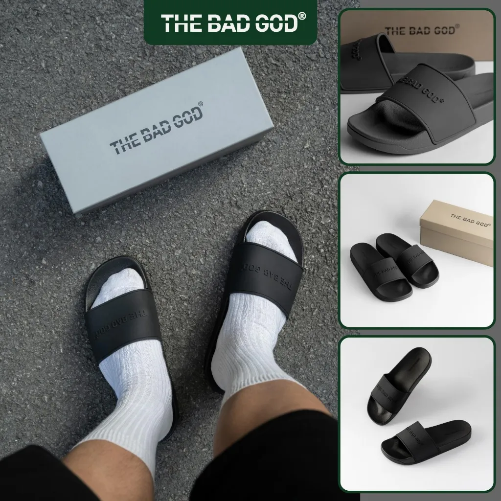Ảnh Dép quai ngang slipper basic nam nữ The Bad God Basic X01 Chữ Đen Fullblack (KHÔNG HỘP) 1
