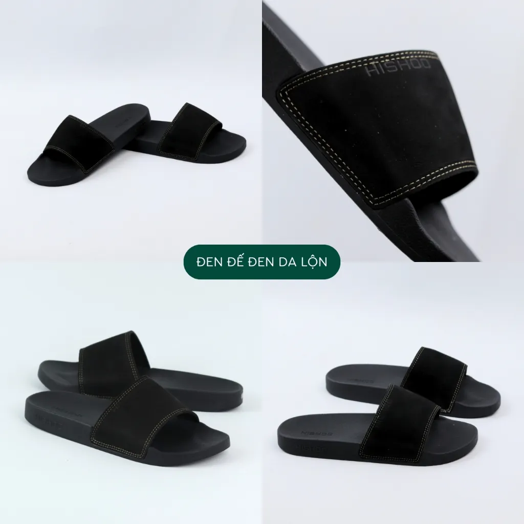Ảnh Dép quai ngang slipper BIG SIZE da bò siêu nhẹ HISHOO đen cao cấp thời trang size 35-46 U088 2