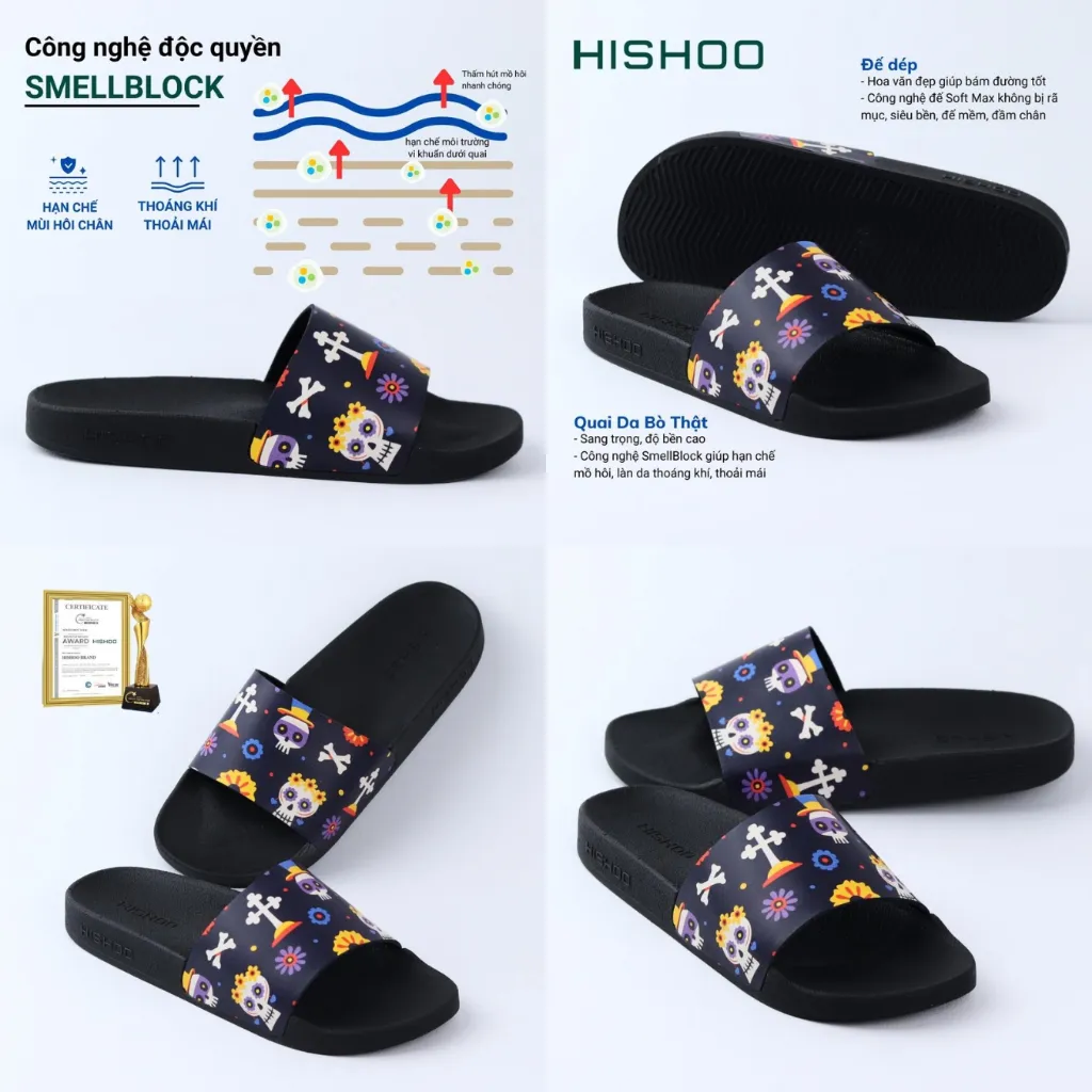 Ảnh Dép quai ngang slipper Kẹo hay bị ghẹo cao cấp nam, nữ HISHOO siêu nhẹ da Bò thời trang size 36-45 U113 3