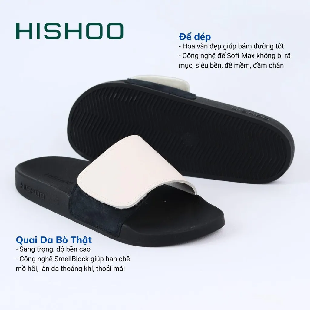 Ảnh Dép quai ngang slipper quai dán Xé dán cao cấp nam, nữ HISHOO siêu nhẹ da bò thời trang size 36-45 VNXK U115 2