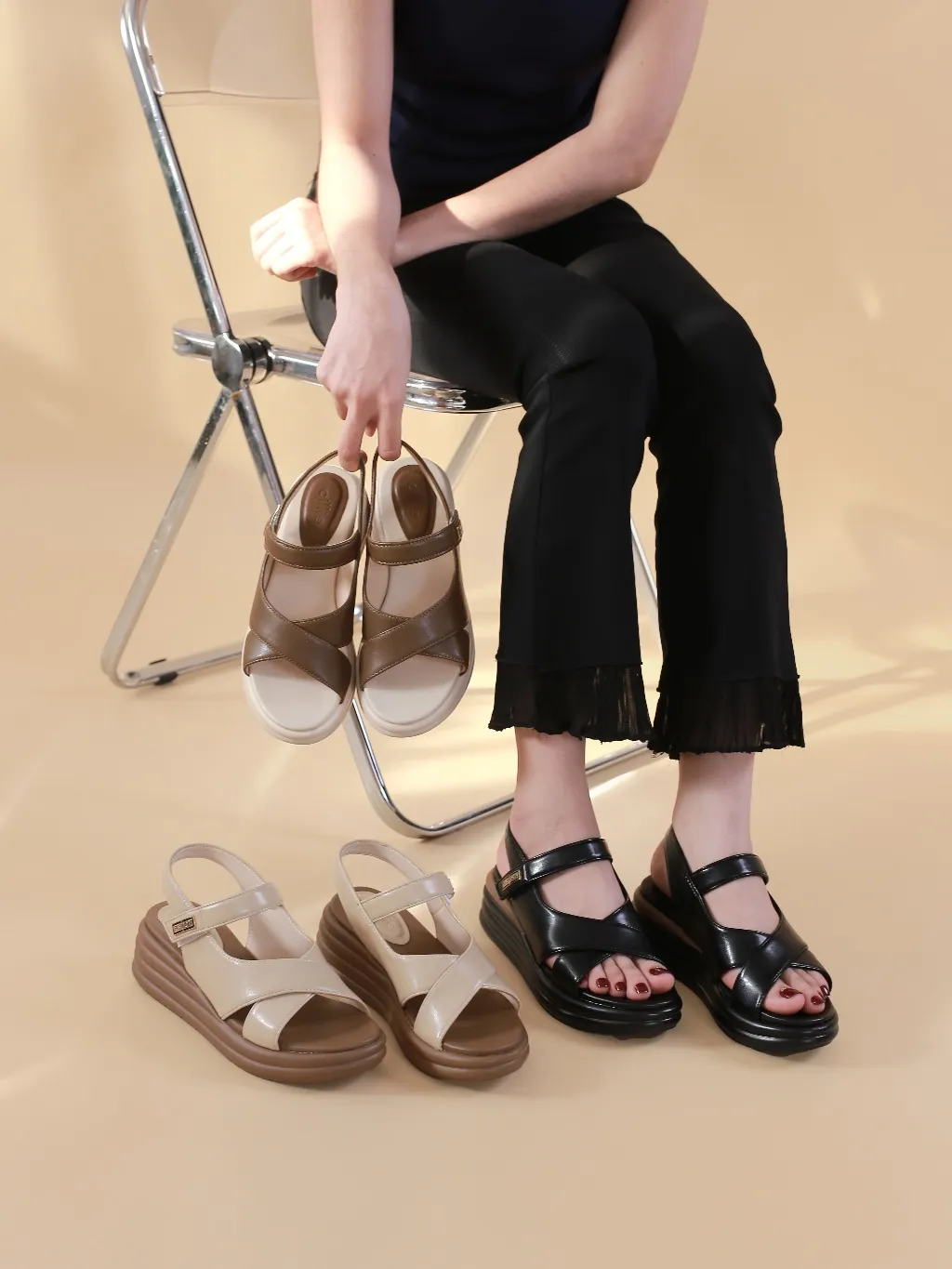 Ảnh Dép Sandal Bánh Mì Nữ Cillie Đế Cao 5cm Êm Mềm Chống Trơn Quai Da Trơn SD29 3