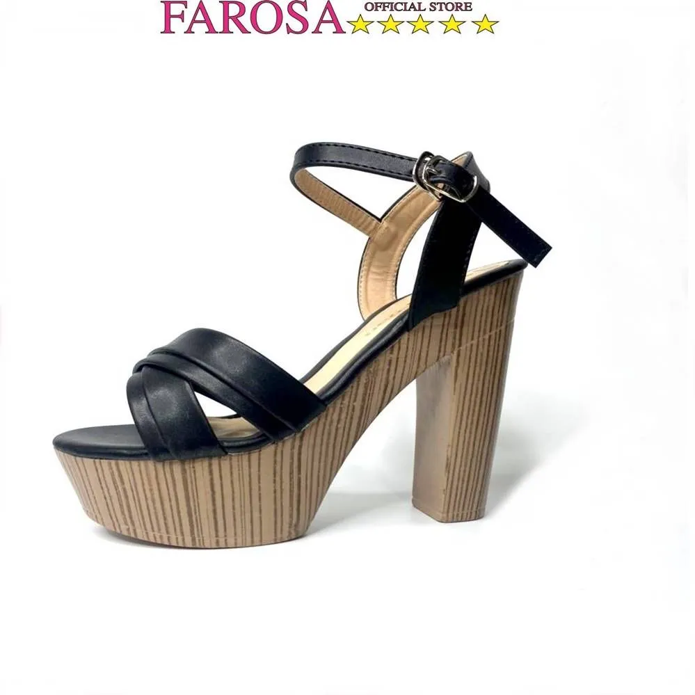 Ảnh Dép sandal cao gót 12cm FAROSA - K60 đế đúp trước gót trụ vân gỗ sang chảnh 1