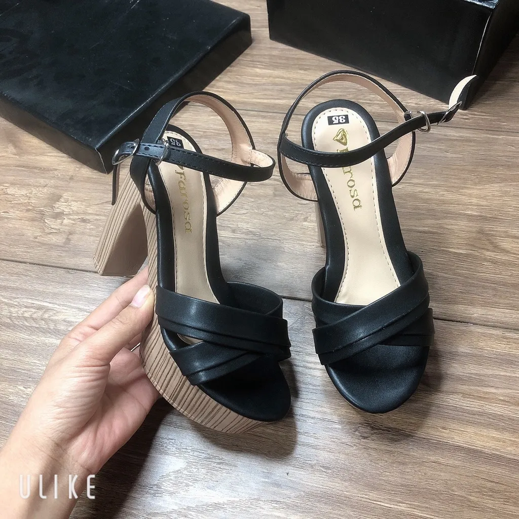 Ảnh Dép sandal cao gót 12cm FAROSA - K60 đế đúp trước gót trụ vân gỗ sang chảnh 2