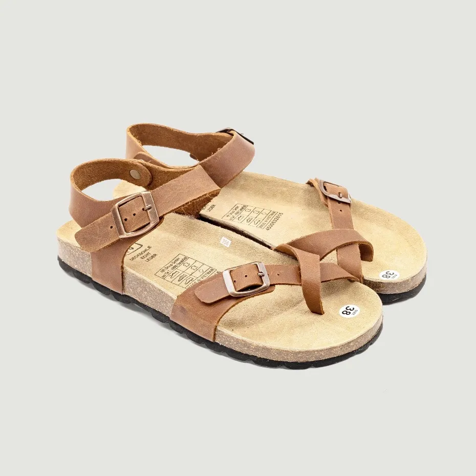 Ảnh Dép Sandal Da Bò Nam Đế Trấu Quai Da Bò Thật Xỏ Ngón Chính Hãng Bioline - D14 1
