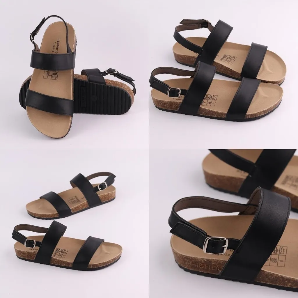 Ảnh Dép sandal đế trấu birken nam nữ unisex quai ngang da bò size 36-45 chính hãng Hishoo M050 1