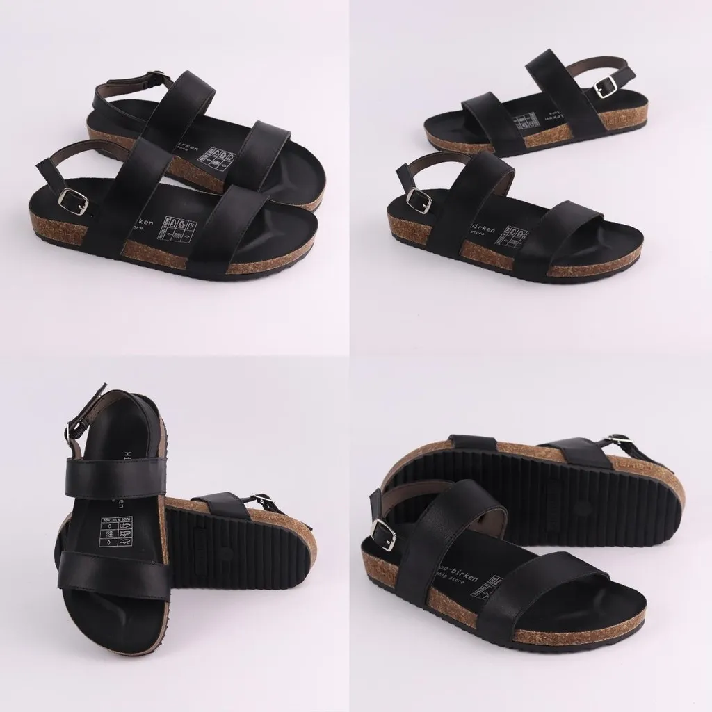 Ảnh Dép sandal đế trấu birken nam nữ unisex quai ngang da bò size 36-45 chính hãng Hishoo M050 4