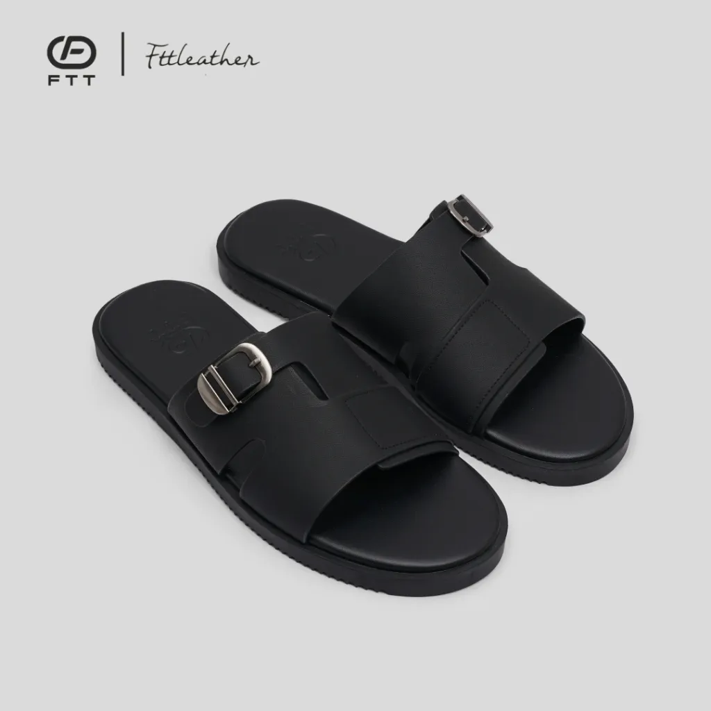 Ảnh Dép Sandal nam FTT Leather da microfiber quai đan ngang phối khuy đế TPR bền, nhẹ, độ bám tốt 1