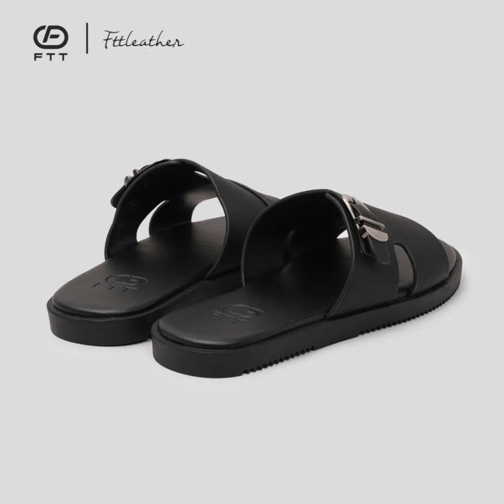Ảnh Dép Sandal nam FTT Leather da microfiber quai đan ngang phối khuy đế TPR bền, nhẹ, độ bám tốt 2