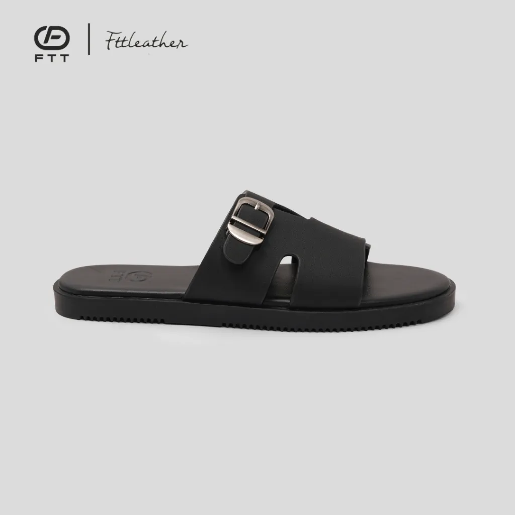 Ảnh Dép Sandal nam FTT Leather da microfiber quai đan ngang phối khuy đế TPR bền, nhẹ, độ bám tốt 3
