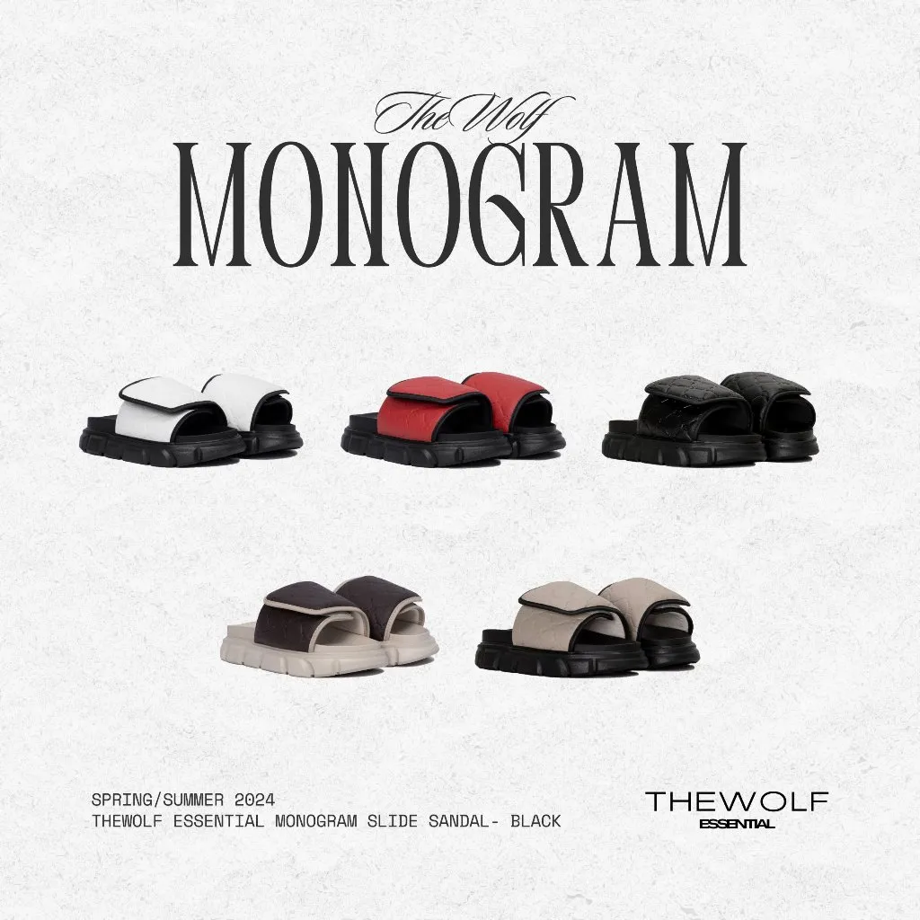 Ảnh Dép Sandal Nam Nữ Tăng Chiều Cao THEWOLF ESSENTIAL MONOGRAM SLIDE SANDAL - Đen Trắng Nâu Beige Đỏ 1