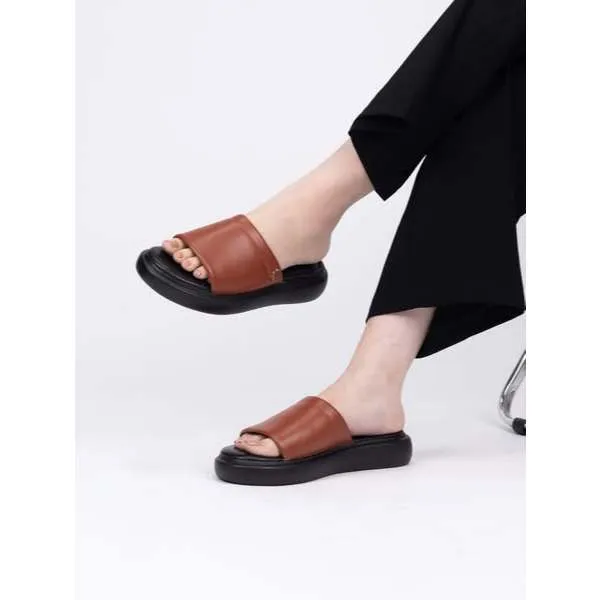 Ảnh Dép Sandal Nữ Kumoo Đế Bánh Mì Trẻ Trung Cá Tính Màu Đỏ SD-KUMO-005-C Dép Da Quai Ngang Thời Trang 3