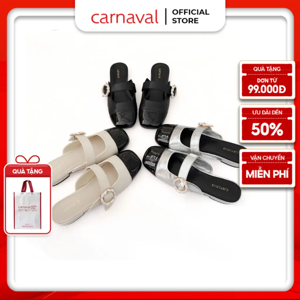 Ảnh Dép Sục Nữ Carnaval Thiết Kế Quai Ngang Đính Hoa Siêu Xinh Kết Hợp Hai Màu - VS100 1