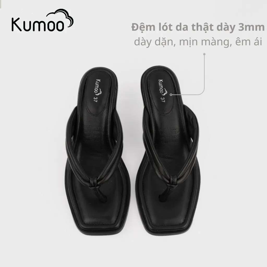Ảnh Dép Xỏ Ngón Nữ KUMOO XN-KUMOO-001-A Màu Đen Chất Liệu Da Thật Gót Cao 6cm Lót Siêu Êm 3
