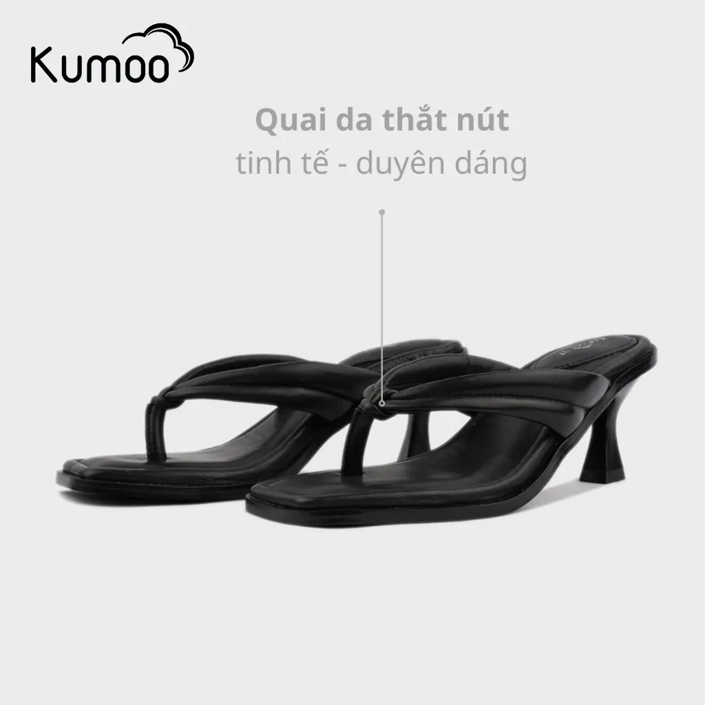 Ảnh Dép Xỏ Ngón Nữ KUMOO XN-KUMOO-001-A Màu Đen Chất Liệu Da Thật Gót Cao 6cm Lót Siêu Êm 4