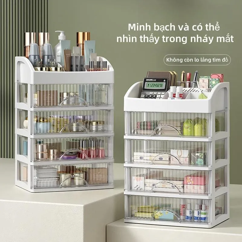 Ảnh Derorice Hộp đựng đồ để bàn dạng ngăn kéo Tủ đựng mỹ phẩm Minh bạch và có thể nhìn thấy 1
