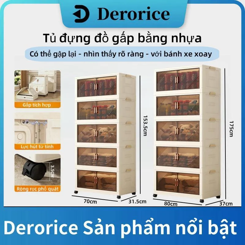 Ảnh Derorice Tủ nhựa gấp bằng trong suốt, có sẵn chiều rộng 70 và 80 cm,có bánh xe xoay 360 độcửa bằng nam châm 1