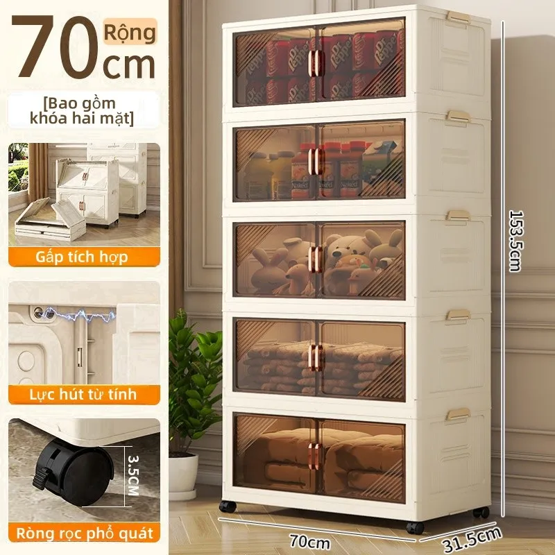 Ảnh Derorice Tủ nhựa gấp bằng trong suốt, có sẵn chiều rộng 70 và 80 cm,có bánh xe xoay 360 độcửa bằng nam châm 2